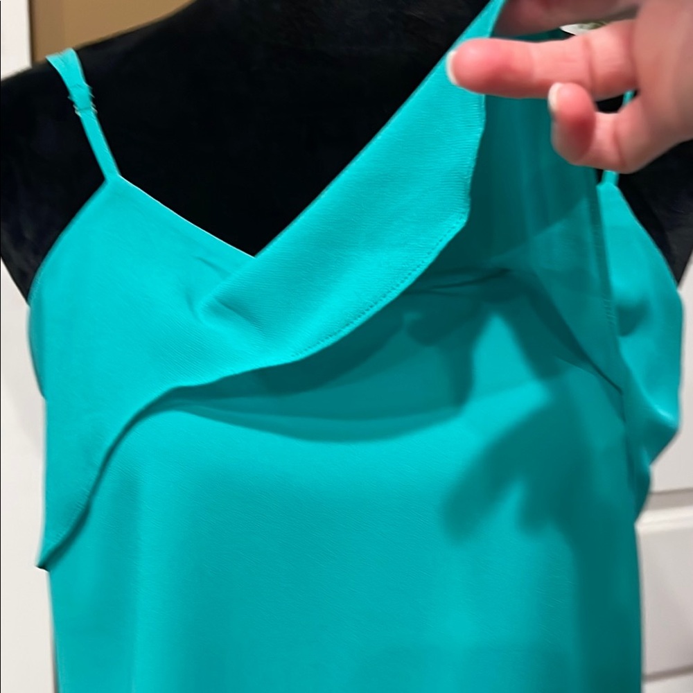Small Teal Ruffle spaghetti Strap Top - Picture 2 of 10